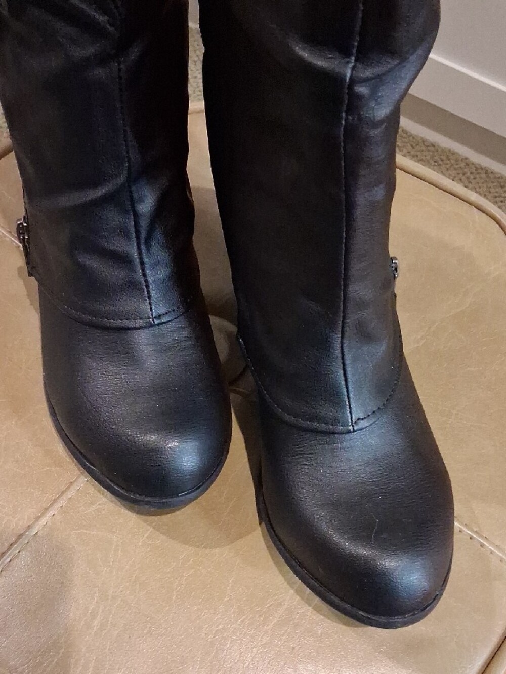 Cupid Black Mid-Calf Wedge Zip Boots Western Biker - Picture 5 of 10